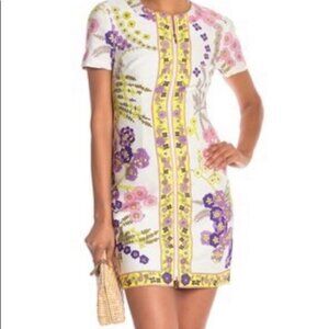 Trina Turk Arboretum Full Zip Mini Dress Size 6 Floral Retro Mod Palm Beach